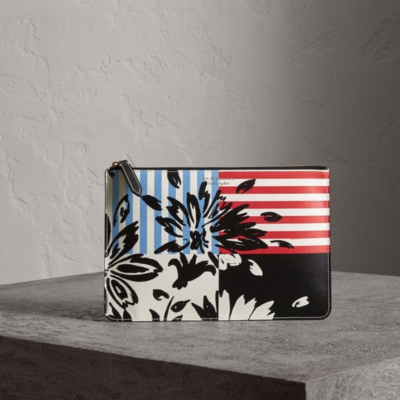NWOT BURBERRY Print Leather Pouch Patchwork Floral - Picture 5 of 8